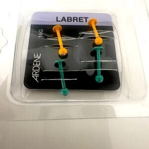 Labret piercings yellow and green NWT stainless steel 316L festival rave